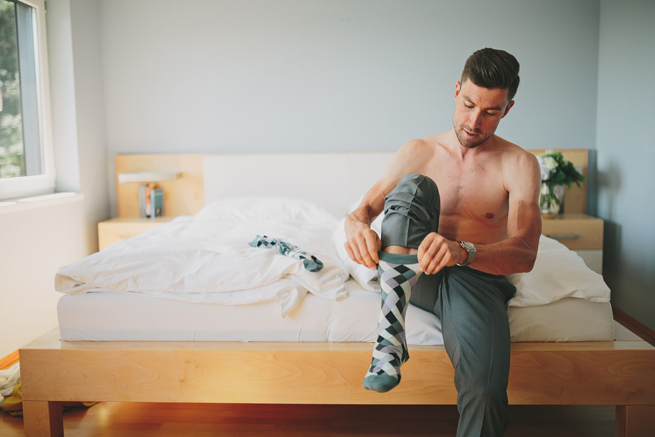 Groom preparations plaid socks